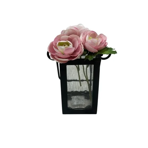 Hobby Lobby Black Metal Lantern Glass Insert Industrial Farmhouse‎ Rustic Vase