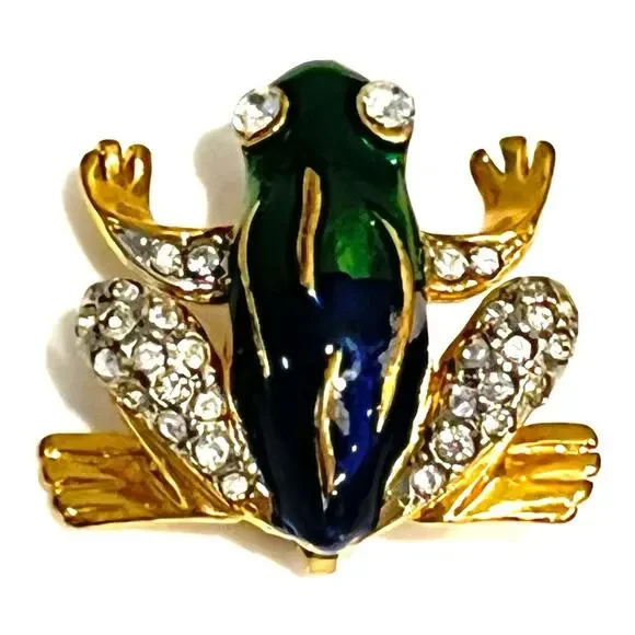 Frog Brooch Pin Enameled Gold 1
