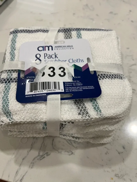 American Mills 8-Pack Scrubber Cloths - White with Teal Stripes