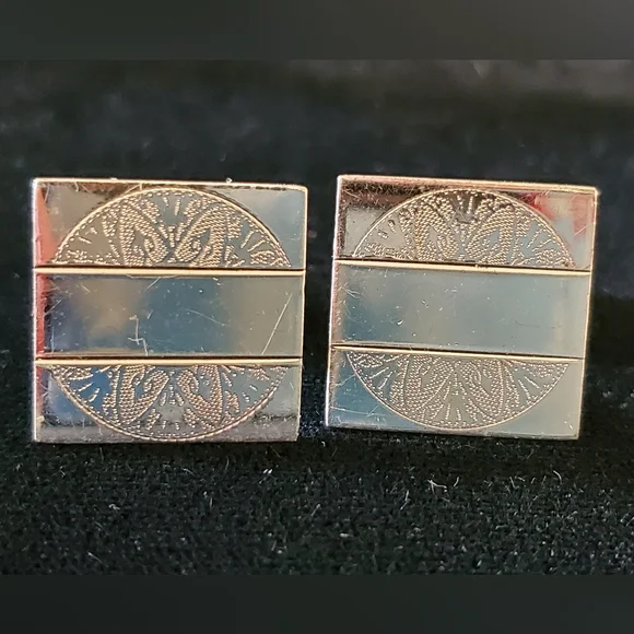 Vintage Swank Sterling Floral Engraved Cufflinks Mid-century