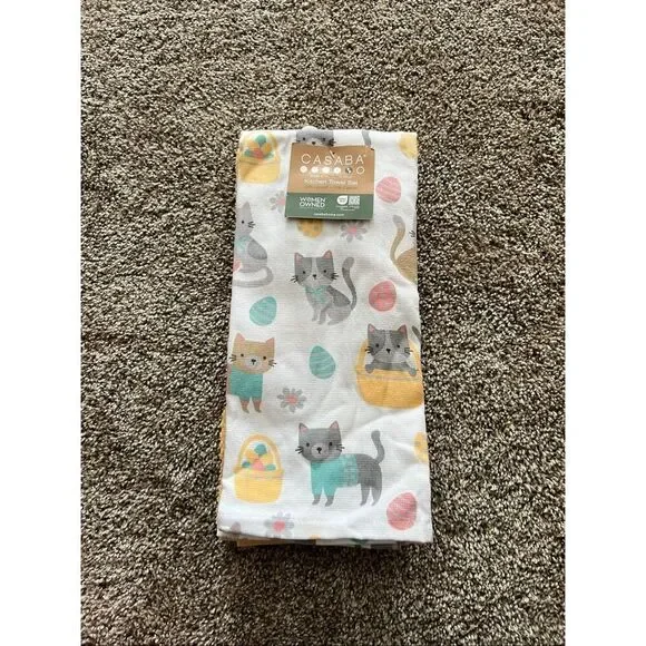 Casaba Easter Kitty’s Kitchen Towel Set Pack Of 3 NEW