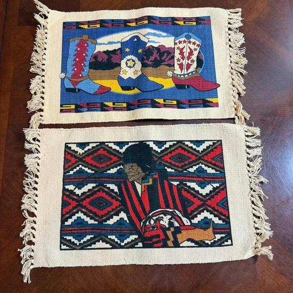 Southwestern Placemats Lot El Paso Saddleblanket Cowboy Boots & Native‎