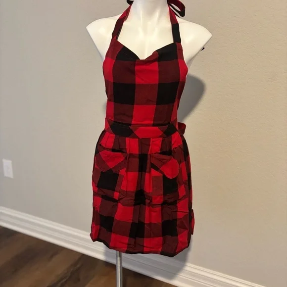 Tag Women One Sz Buffalo‎ Plaid/Check Red Black Apron Pockets Holiday Christmas