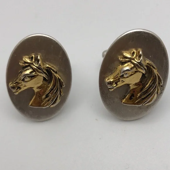 VTG Equestrian Cuff Links Silver Gold Stylish