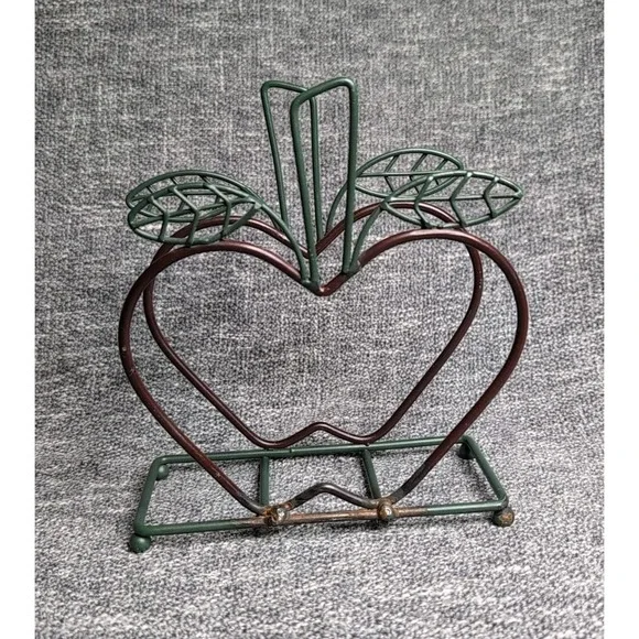 Vintage Wire Metal Apple Napkin Holder Red Green Kitchen Décor Letter Stand