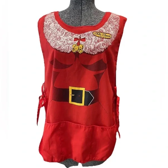 Paulison Denver 1983 “Mrs Claus” vintage red double apron-made in USA-cotton ble