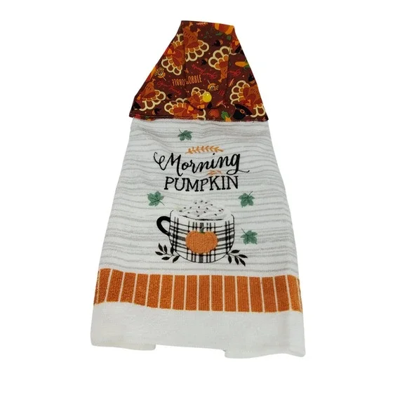 Handmade Thanksgiving Hanging Kitchen Towel Morning Pumpkin Turkey Fall Decor