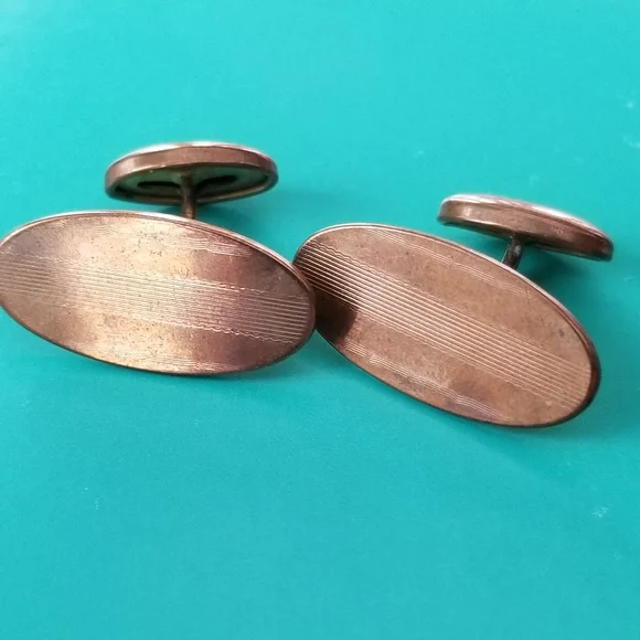 Vintage etched oval cuff links cufflink gold tone