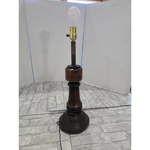 Vtg Rustic Farmhouse Wood Table Lamp Mid Century 1960s 70s‎ 21