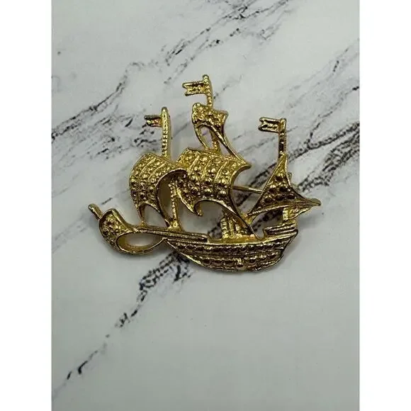 Golden Pirate Ship Brooch Sail the Fashion Seas