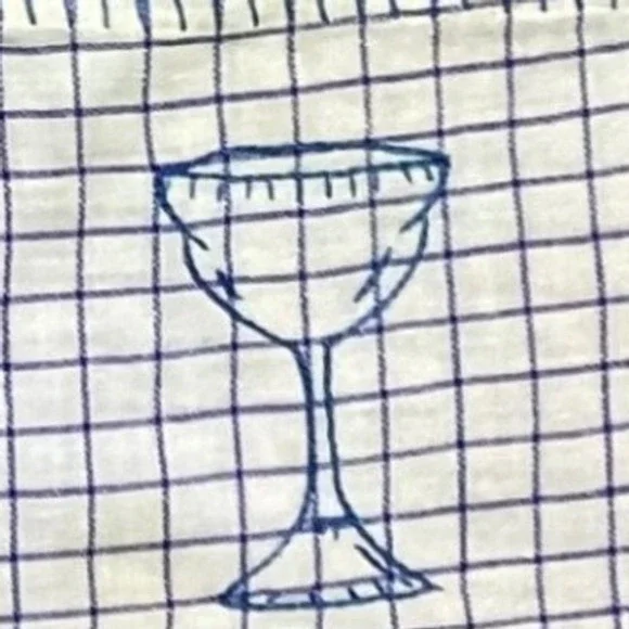 Hand Embroidered Wine Glass Kitchen‎ Towel Barware Blue White Check