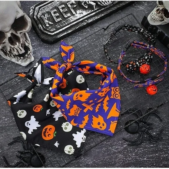 Halloween PET Collar and Bandana Set Halloween Dog Cat Collar