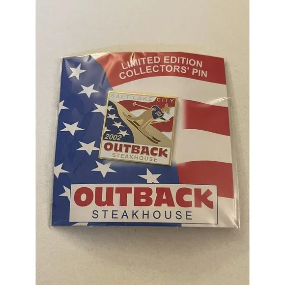 New Outback Steakhouse Kangaroo Skiing Salt Lake City 2002 Pin Pinback PB4A