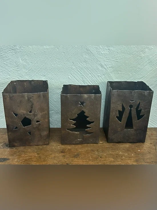 Rustic Metal Holiday Lantern Set - Brown