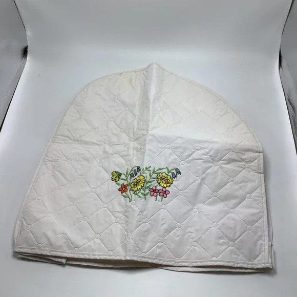 Vintage Quilted Vinyl‎ Appliance White Cover Floral Embroidery