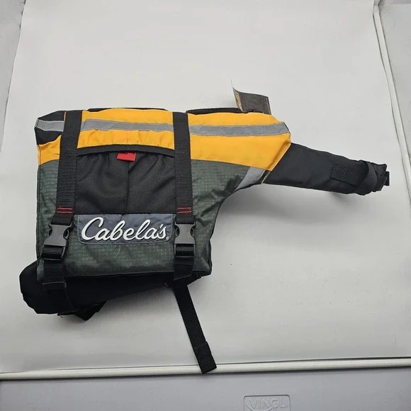 Cabela's Advanced Dog Life Jacket Large Yellow Gray Nylon Rescue Handle Vest