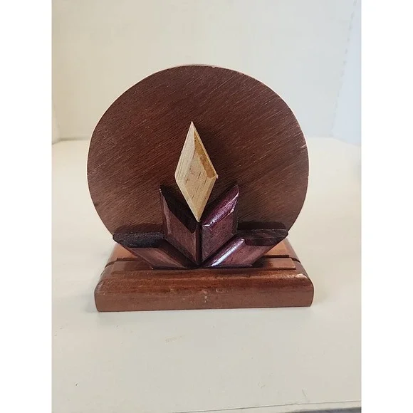 Handcrafted Tri-Colored Intarsia Wooden Napkin Holder  Abstract Floral Design