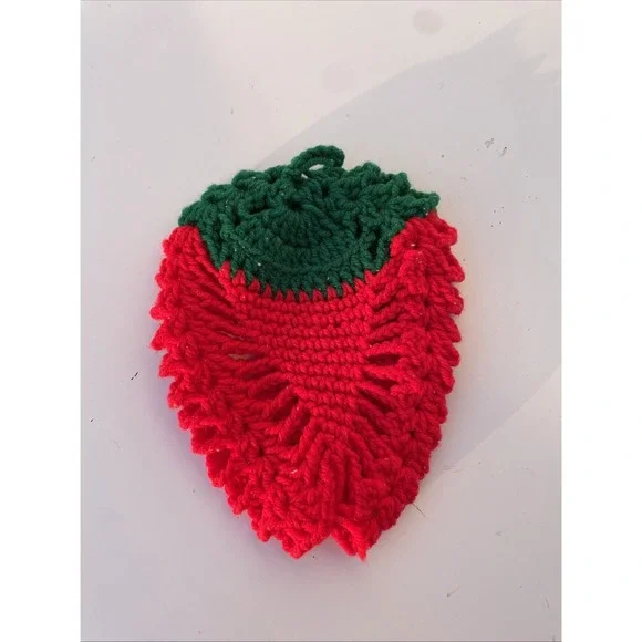 Beautiful Collectible Handmade Crocheted Pot Holder Red Green Yarn 8