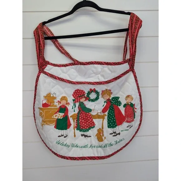 Vintage Holly‎ Hobbie Christmas Apron One Size Waist Tie Back Holiday Wishes