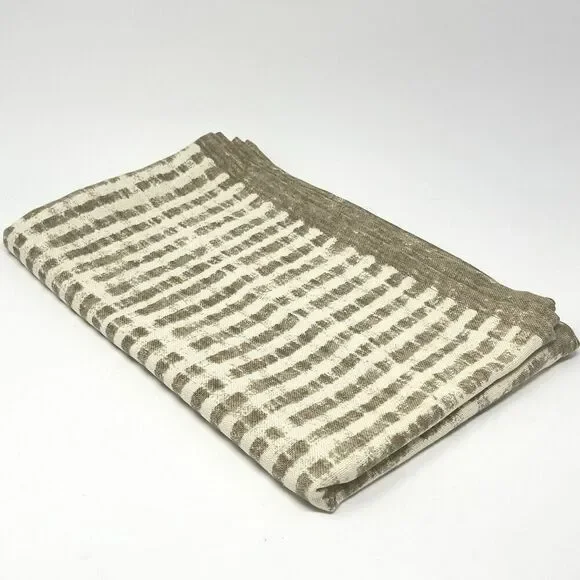 William Sonoma Painted Stripe Table Runner 16x108” Cotton Linen Beige Tan Brown