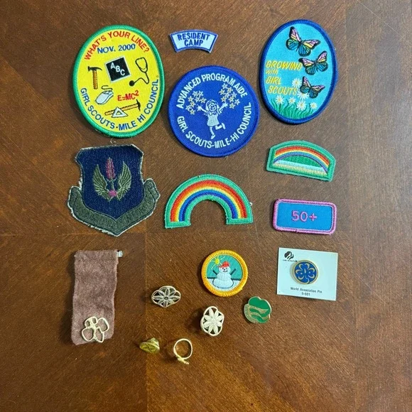 Vintage Girl Scouts Patch Pin Lot + Trefoil Ring & USAF Military Patch 1980s-00s