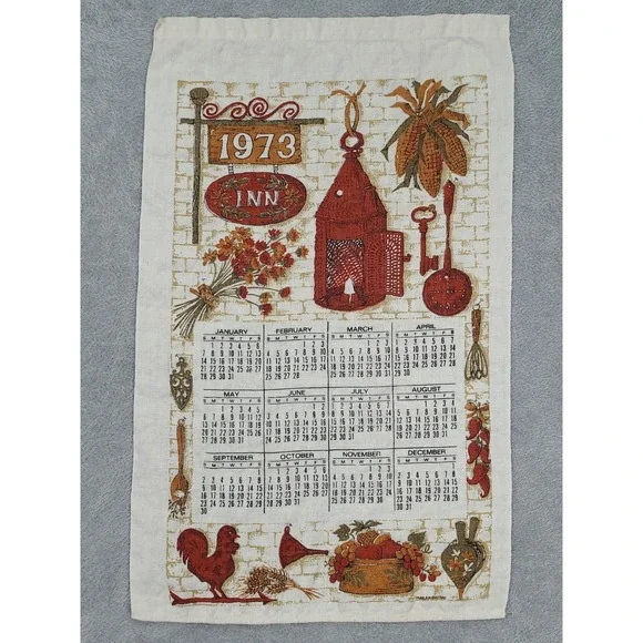1973 Calendar Kitchen Linen Towel Vintage Fall and Autumn Inn 25