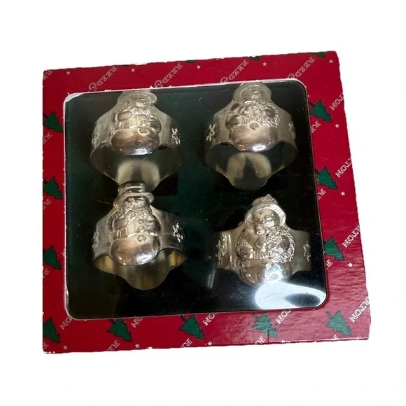 Reed Barton Vintage Italian Silver R925 Santa Snowman Napkin Ring Set 4 1428/4