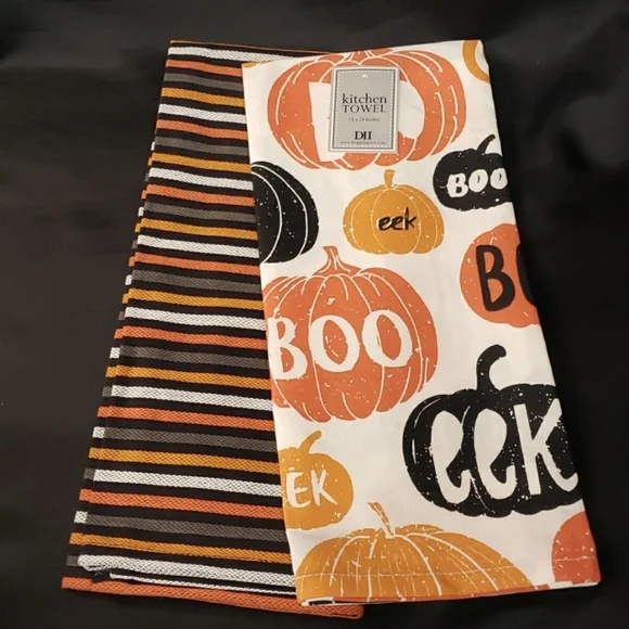 Design Imports NWT Set/2 100% Cotton Halloween Dish Towels