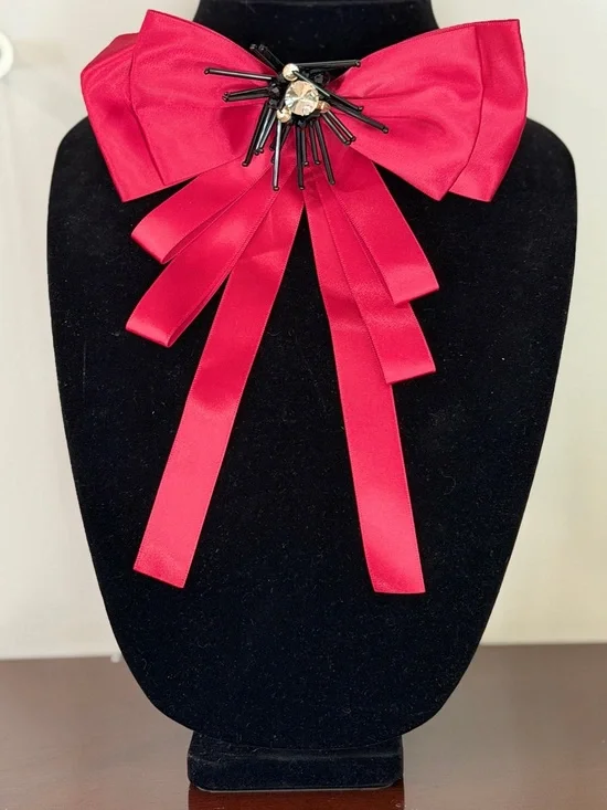 Oversized Red Satin Bow Brooch | Coquette Statement Jewelry | Runway Inspired