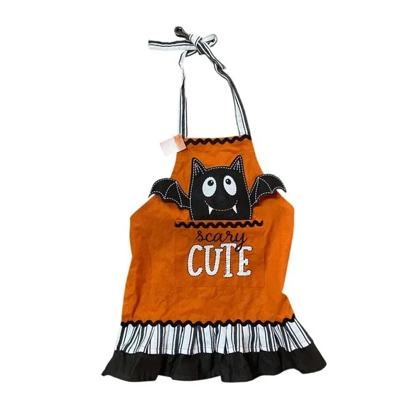 Burton + Burton Halloween Bat Apron Scary‎ Cute Orange Cotton Ruffle 9747261