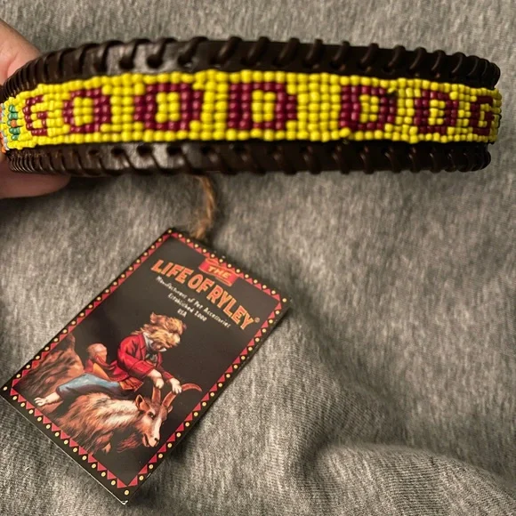 Beaded Dog Collar - Brown and Yellow