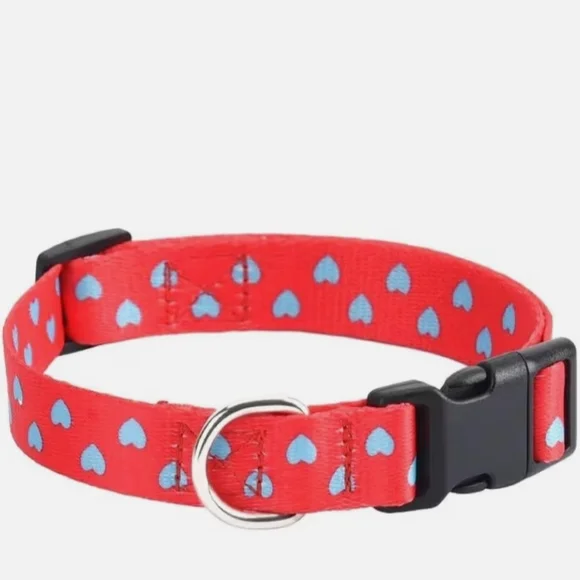Pet Collar Red With A Heart Pattern. Size Small