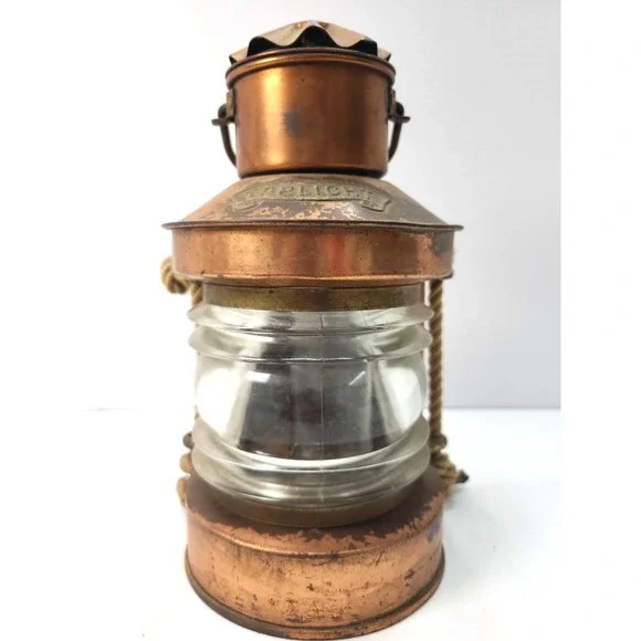 Vintage TOPLICHT Copper & Brass Masthead Ship Lantern |‎ Nautical Fresnel Lens