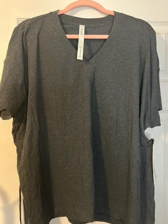 #386 Lululemon Side Tie V-Neck Tee Heathered Black Size 4 NWT Pima Cotton