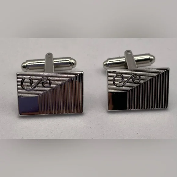 3 for $30 Vintage S Monogram Rectangular Etched Line Design Cuff Links