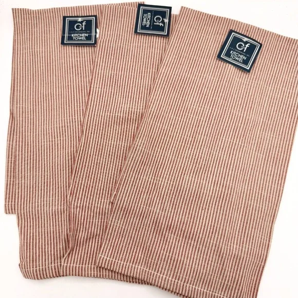 Red Ticking Stripe 100% Cotton Dish Cloths ~ Set of 3 GF Cottage Kitchen Towels