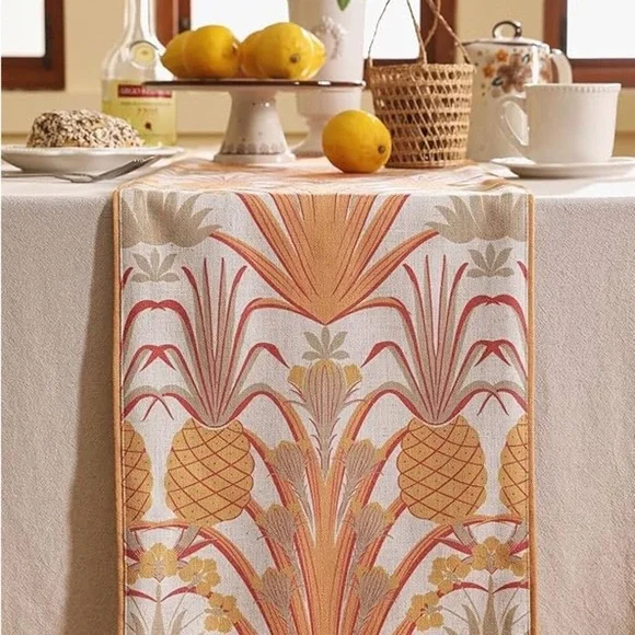 Patdrea Tropical Linen Table Runner Yellow Vintage Elegant Pineapple Pattern