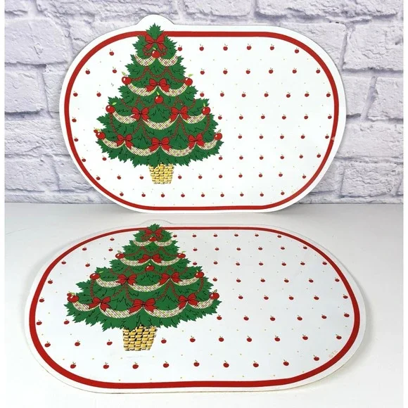 Festive Tree with Apples Christmas Vinyl Placemats Town & Country Linen Set of 2