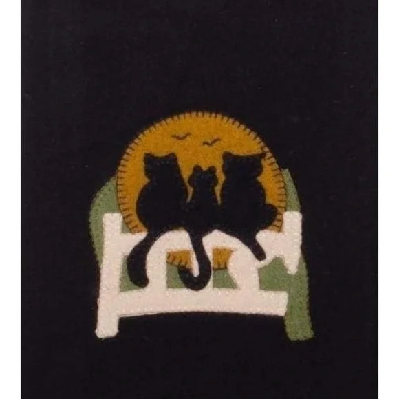 Primitive Black Cats on a Fence Kitchen Towel 18x28