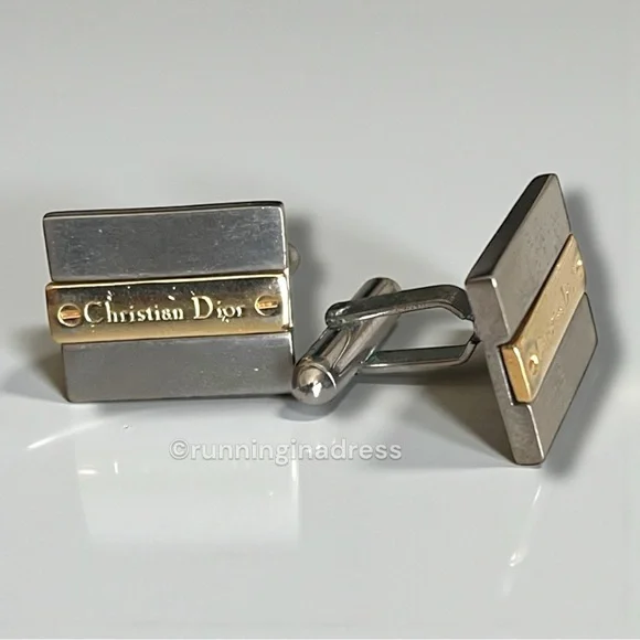 Christian Dior Vintage Two-Tone Gold & Silver Logo Cufflinks