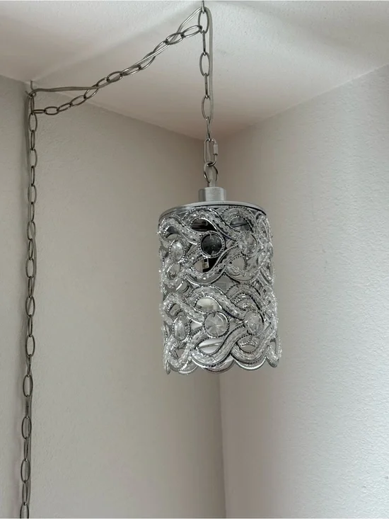 Crystal Embellished Silver Pendant Light Lamp