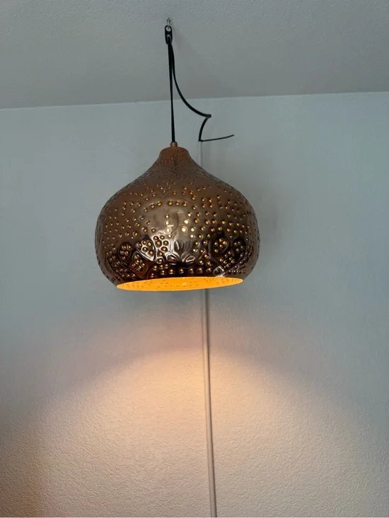 Copper Perforated Sunburst Hanging Lamp ~ RARE