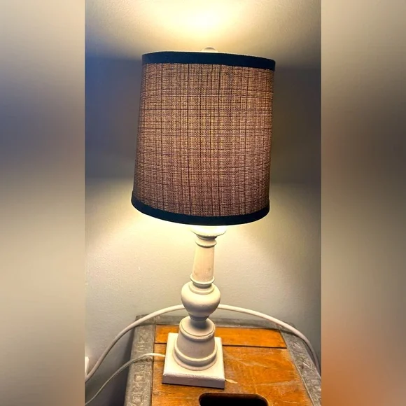 Cottagecore white wood shabby chic Table Desk Lamp with Grey Gray Shade 20”