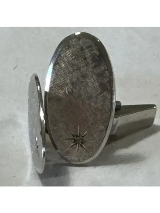 1x.5” Oval Brushed Sterling Silver Star Burst Diamond Accent Cuff Links