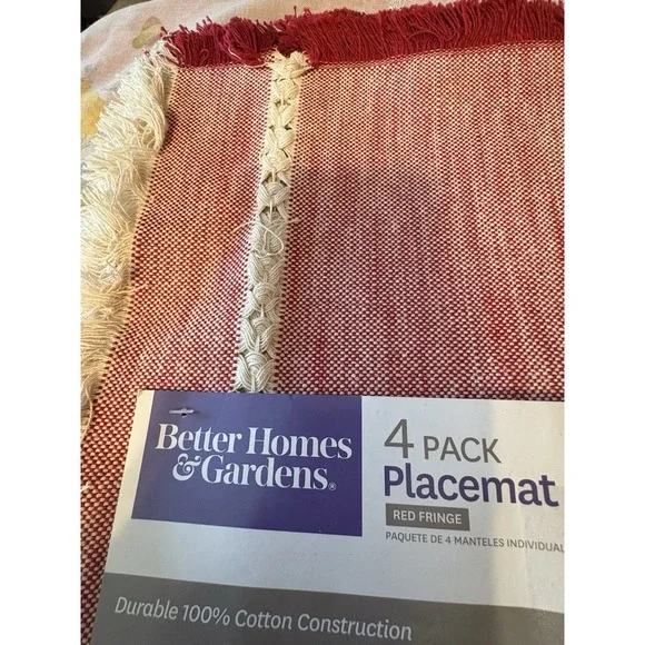 New‎ Better Homes And Gardens Four Cotton Red/Ivory Fringe Placemats 14
