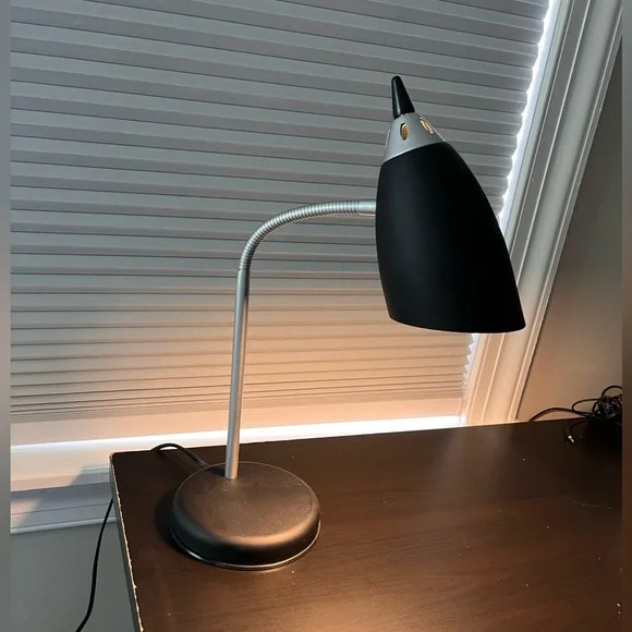 Adjustable Black Desk Lamp with Silver Gooseneck