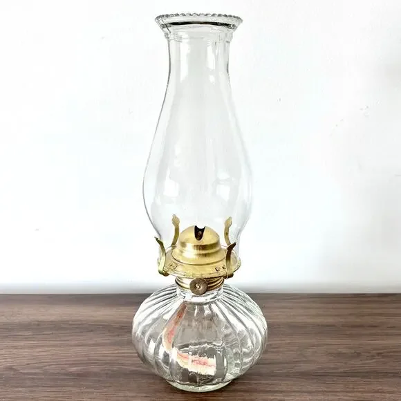 Vintage Brass and Glass Oil Lamp
