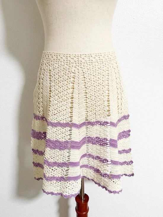 Vintage Handmade Crocheted Striped Cottagecore Apron