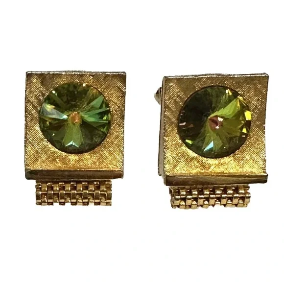 Vintage Watermelon Rivoli Glass Stone‎ Mesh Wrap Around Cuff Links