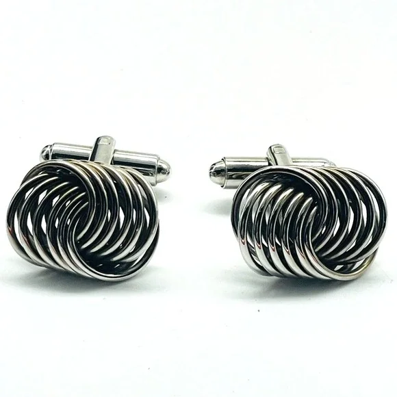 Vintage Silver Tone Cufflinks Classic Love Knot Mens Formal